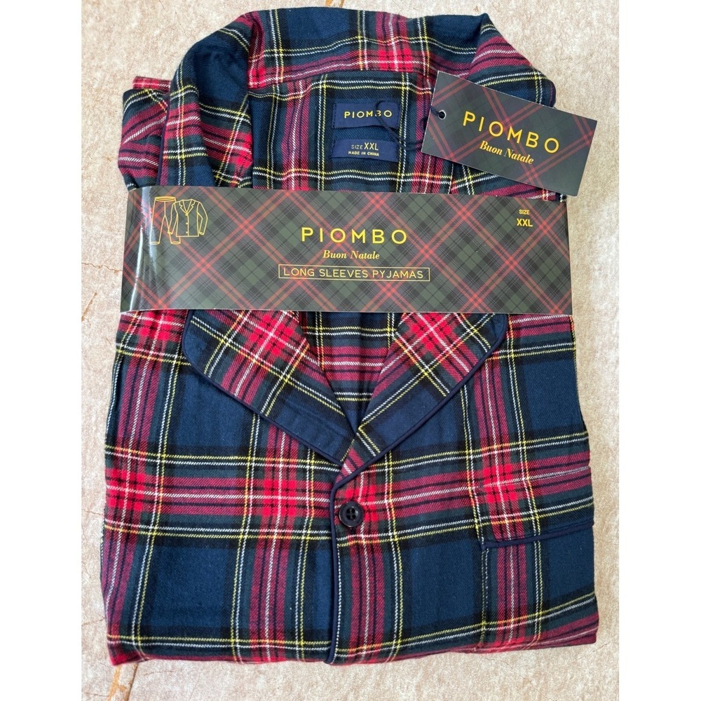 Piombo Plaid Pajama‎ Set Women's XXL Long Sleeve Button Down NWT Red Blue Green